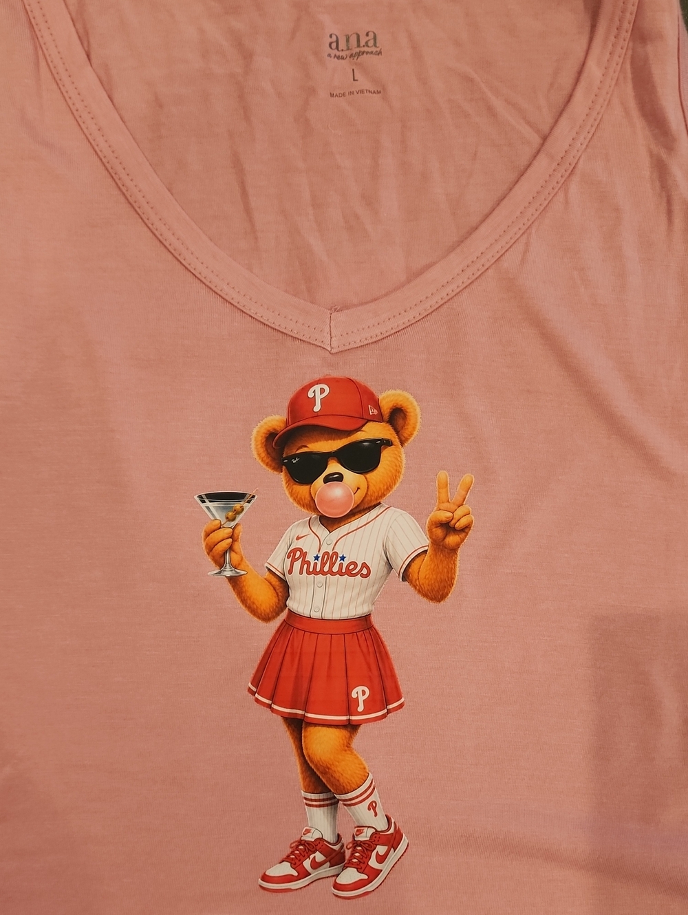 Cute Pink Phillies Bear Graphic Tank
